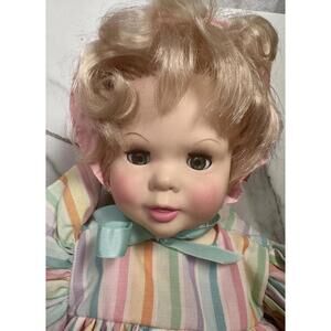 vintage 1977 suzanne gibson baby doll pastel stripe bonnet chubby nursery decor